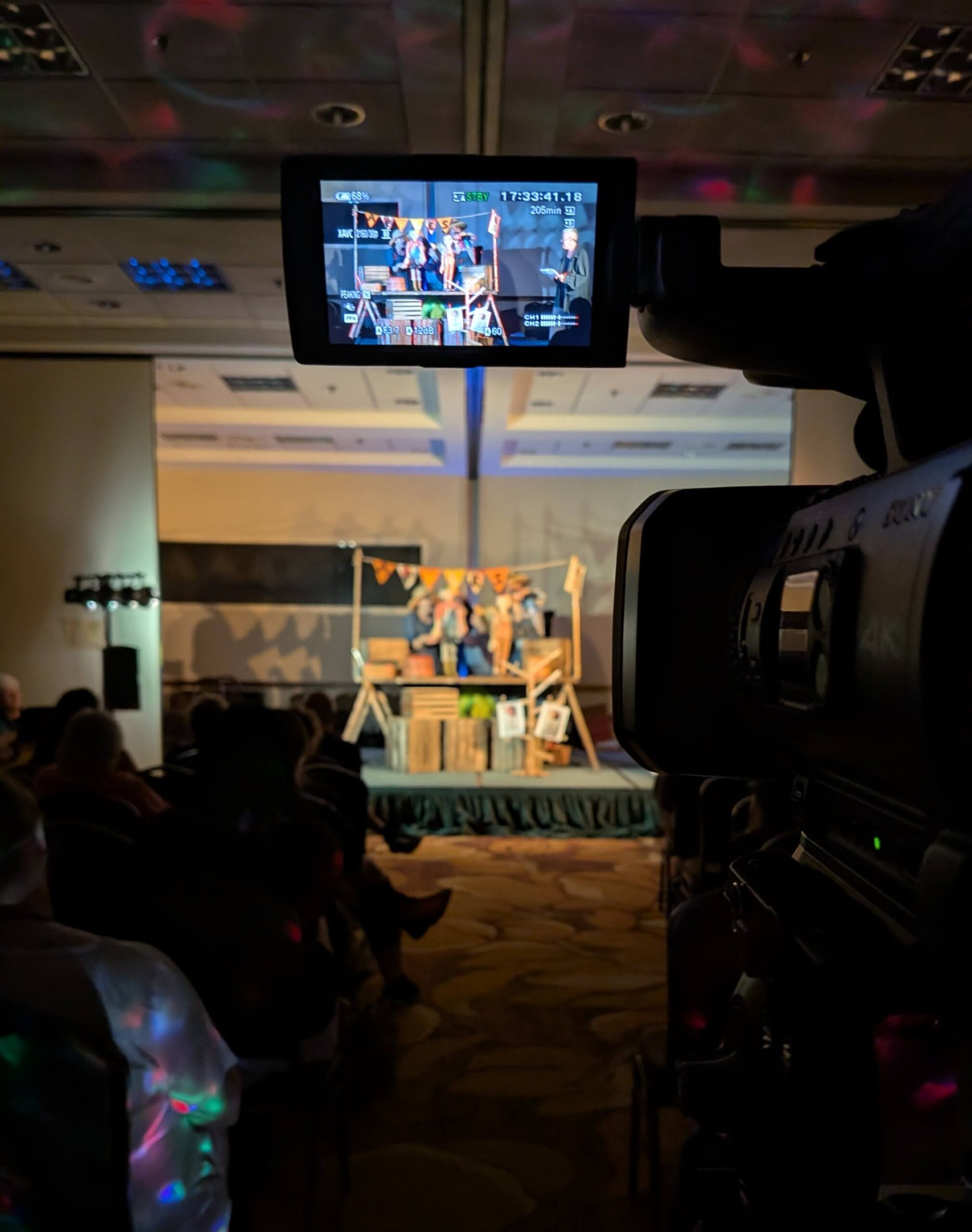 view of a puppet stage through a camera